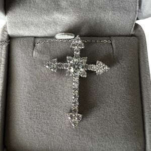 Moissanite Sterling Silver 925 Cross Pendant Adjustable Necklace Set 16-18 inch